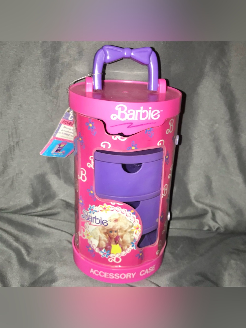 Vintage 1992 mattel barbie pink round cylinder accessory case clothes storage